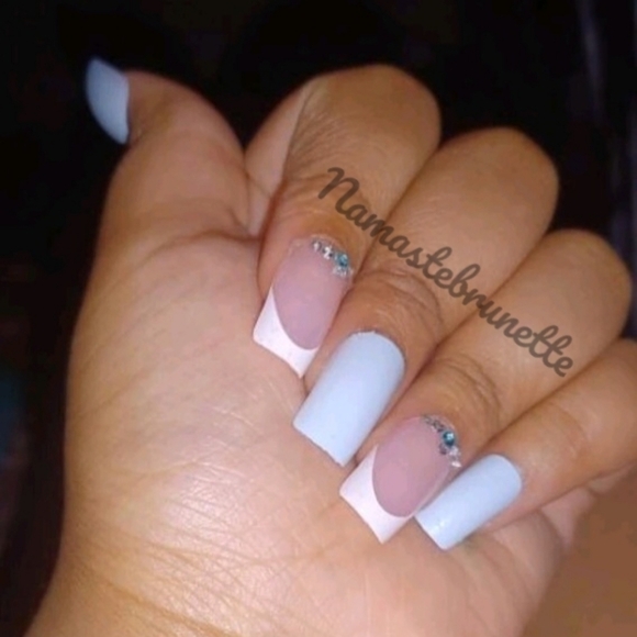 2/$16 Rhinestone Blue Long Press On Nails - Picture 8 of 16